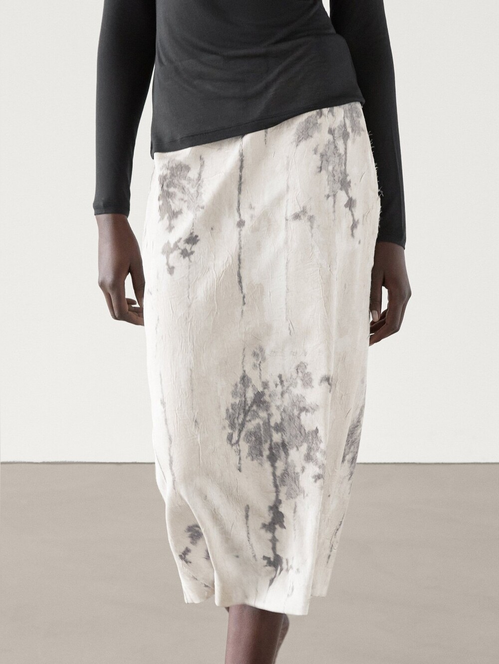 Massimo Dutti Marble Print Midi Pencil Skirt Ivory Gray Abstract Print Size 8